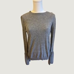 Autumn Cashmere Sweater Small Gray Bell Sleeve Crewneck 100% Pure Cashmere Soft